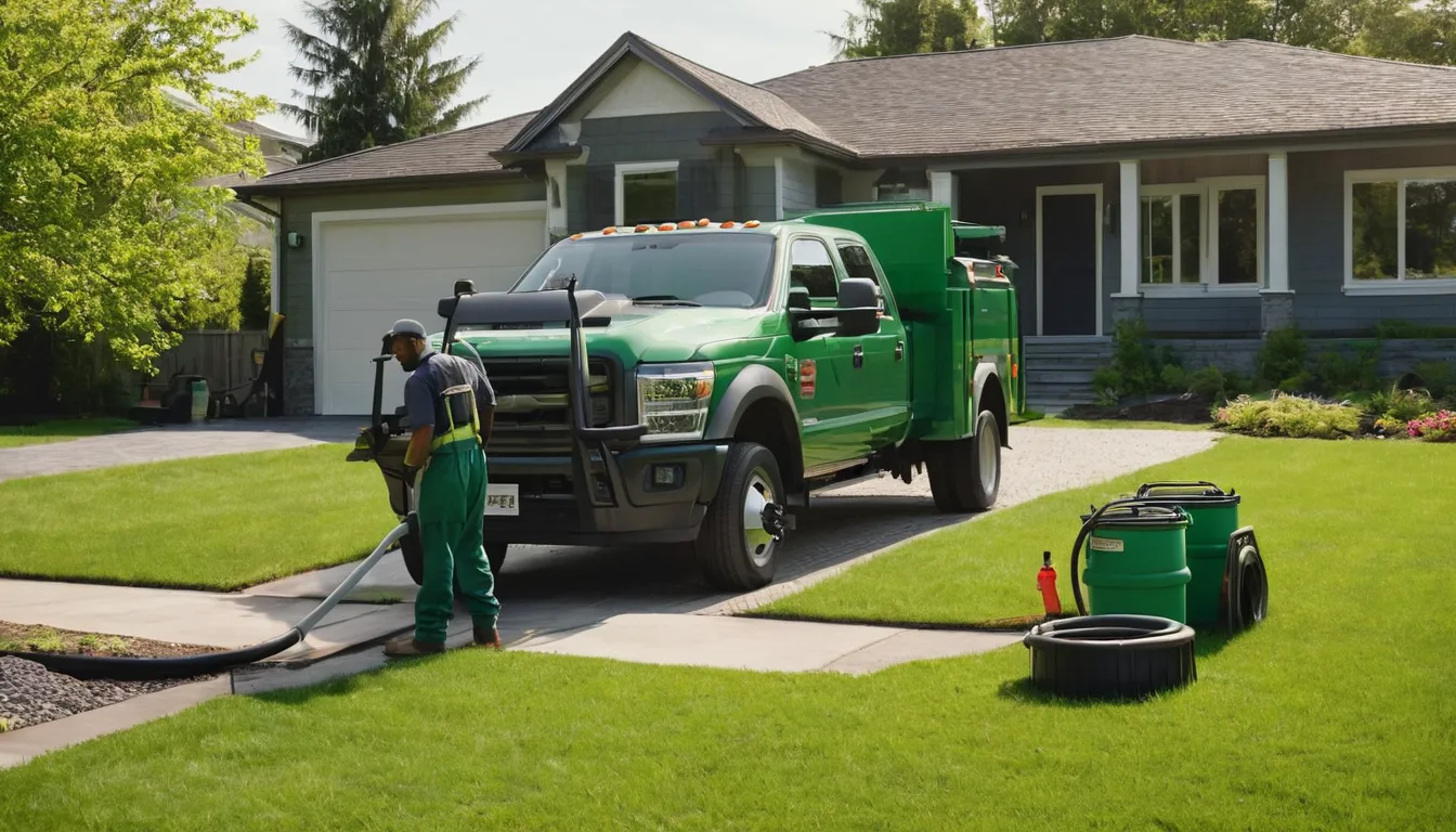 Friendly septic provider pumping a residential tank in a yard in Avon